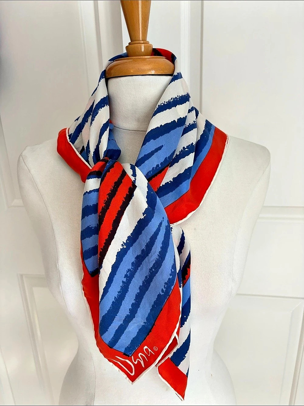 Vintage Vera Neumann Silk Abstract Scarf in Blue & Red